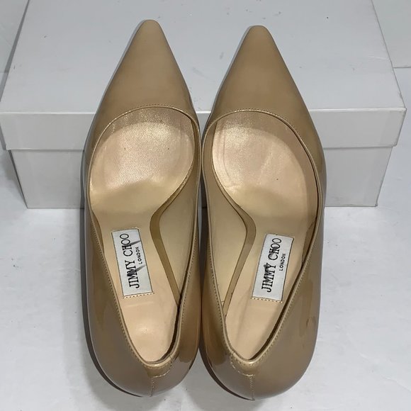 Jimmy Choo Romy Pointy Toe Nude Patent Pump Sz38.5 - Picture 8 of 10